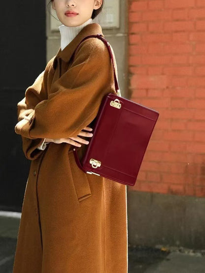 Red Premium Leather Underarm Bag with Elegant Accordion Design