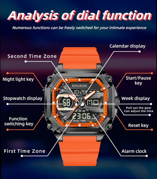 Black Men's Dual Display Watch - Dual Time Digital Analog Waterproof Sports Watch