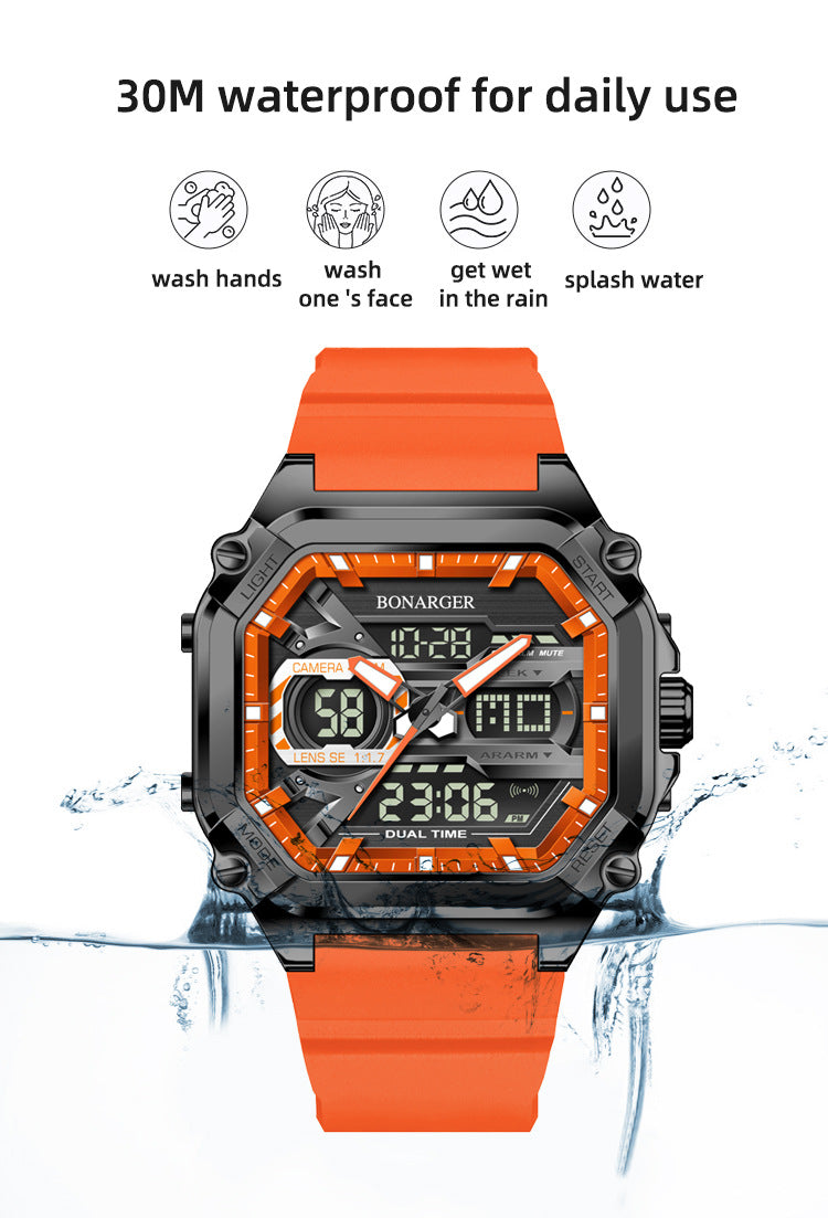 Black Men's Dual Display Watch - Dual Time Digital Analog Waterproof Sports Watch