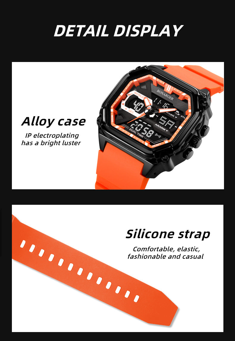 Black Men's Dual Display Watch - Dual Time Digital Analog Waterproof Sports Watch