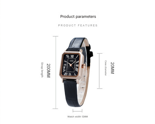 Rose gold shell, white plate, green belt Ladies Quartz Watch - Classic Rectangular, Leather Band