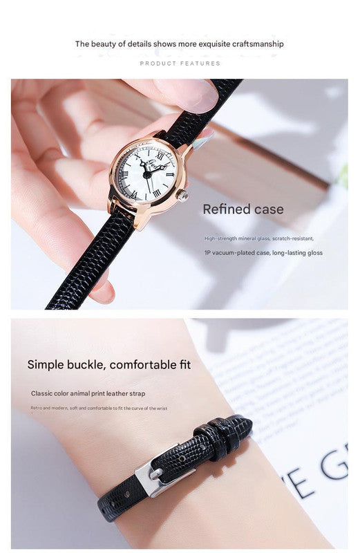 Coffee shell coffee tray coffee belt Delicate Women's Watch - 20mm Roman Numeral Dial, Leather Strap