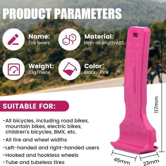 Pink+Black Easy-to-use bicycle tire levers (one pair) - quick tire removal and installation tool