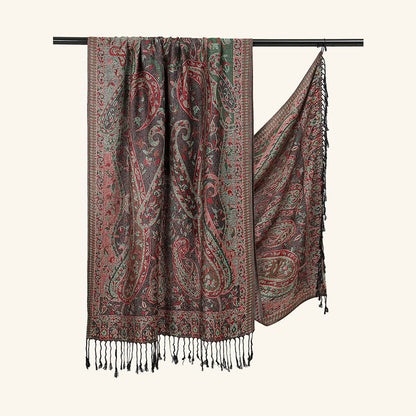 Black Elegant Retro Paisley Print Scarf for Women - Soft Fashion Shawl Wrap 185x70cm