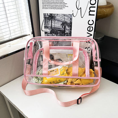 Pink transparent Multi-Purpose Clear PVC Bag - Travel, Fitness, Storage Tote (50x32x18cm)