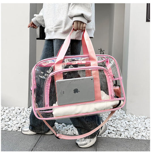 Pink transparent Multi-Purpose Clear PVC Bag - Travel, Fitness, Storage Tote (42x26x15cm)