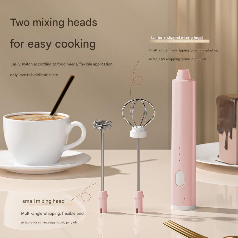 Green Cordless Drink Mixer & Egg Beater with 2 Whisk Heads - USB Powered