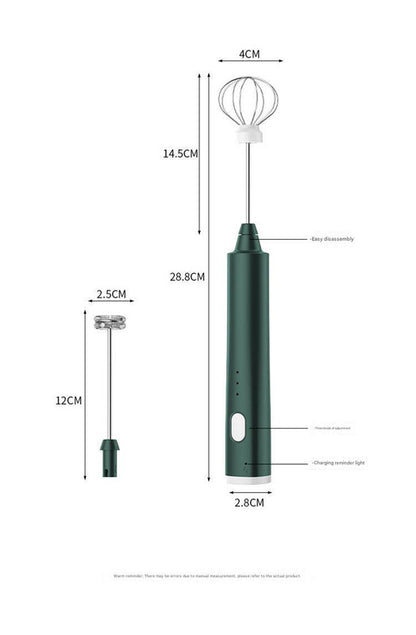 Green Cordless Drink Mixer & Egg Beater with 2 Whisk Heads - USB Powered