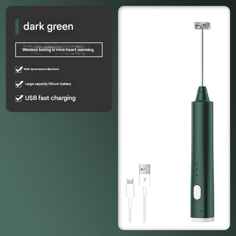 Green Cordless Drink Mixer & Frother Wand - USB Powered(Spring bubbler head)