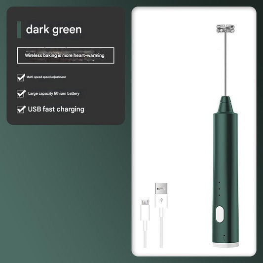 Green Cordless Drink Mixer & Frother Wand - USB Powered(Spring bubbler head)