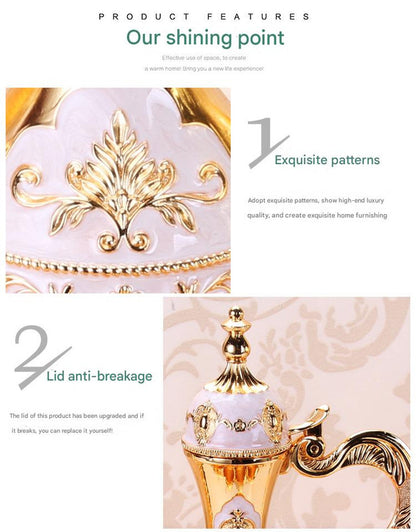 Elegant Gold Metal Serving Set - Decanter, 6 Cups, Tray (Gold blue)