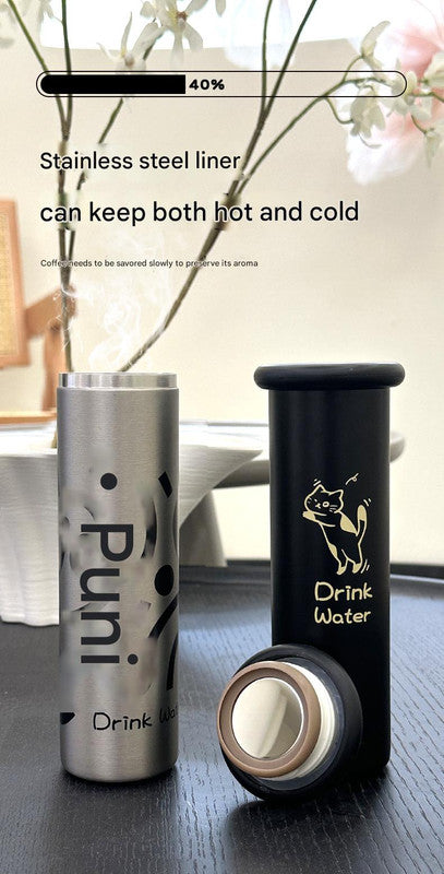 Mini Insulated Coffee Cup - 316 Stainless Steel, Portable & Stylish - Black Kitten (300ml)