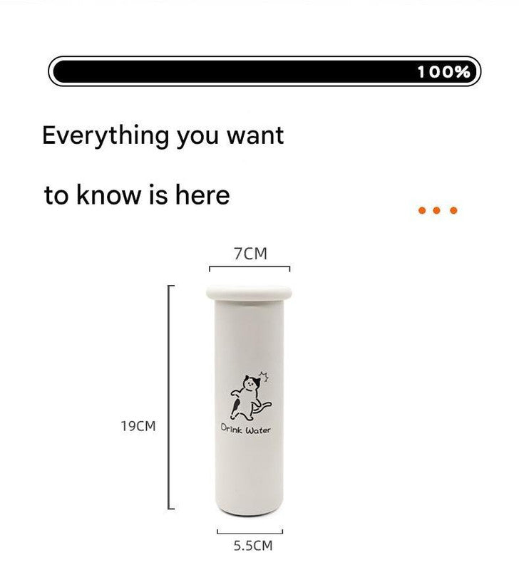 Mini Insulated Coffee Cup - 316 Stainless Steel, Portable & Stylish - White Kitten (300ml+cup brush)