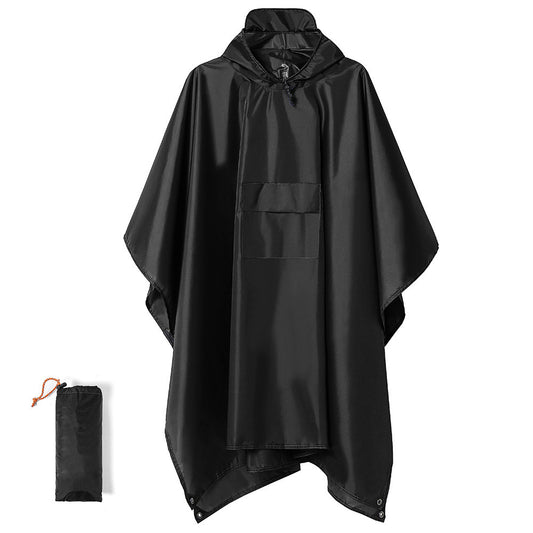 Black Portable Outdoor Camping Poncho - Can be used as Raincoat, Tarp, Ground Cover