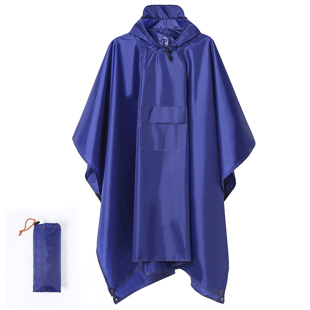 Blue Portable Outdoor Camping Poncho - Can be used as Raincoat, Tarp, Ground Cover