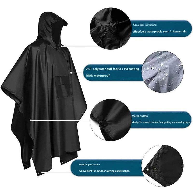 Blue Portable Outdoor Camping Poncho - Can be used as Raincoat, Tarp, Ground Cover