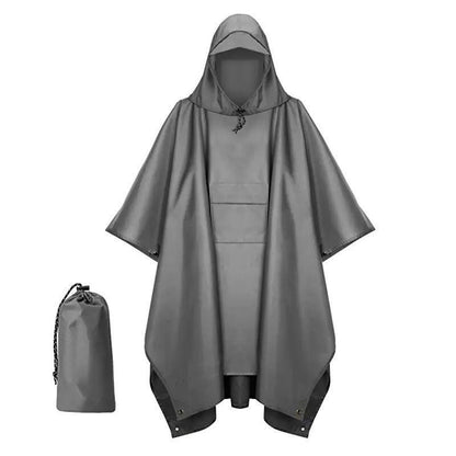 Grey Portable Outdoor Camping Poncho - Can be used as Raincoat, Tarp, Ground Cover