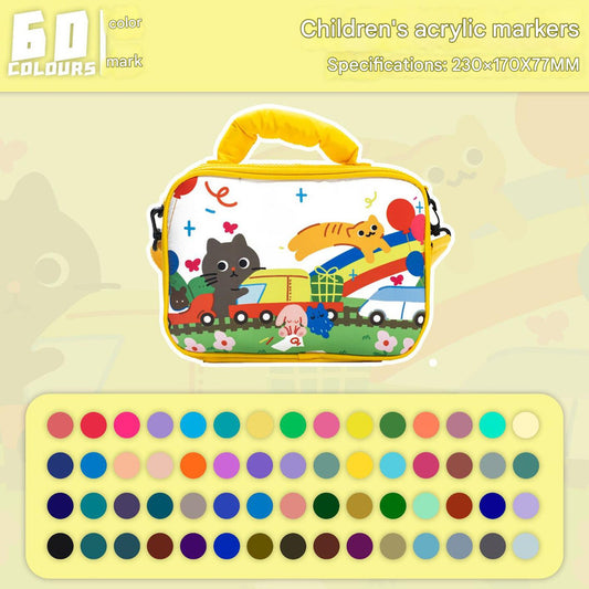 60 colors Kids Double-Layer Marker Set with Carry Case - Portable Art Supply Organizer Bag