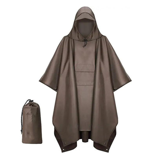 Brown Portable Outdoor Camping Poncho - Can be used as Raincoat, Tarp, Ground Cover