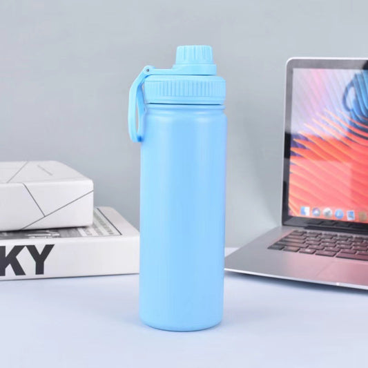 Blue Portable Travel Thermos Bottle - Leakproof Stainless Steel Flask with Carry Handle (22oz - 660ml)