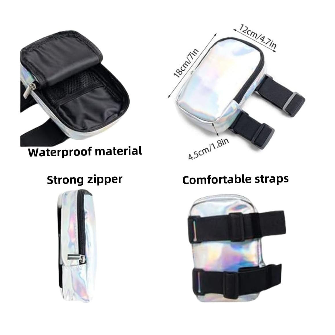 Purple Shiny Holographic Thigh Holster Bag - Hands-Free Festival & Hiking Gear