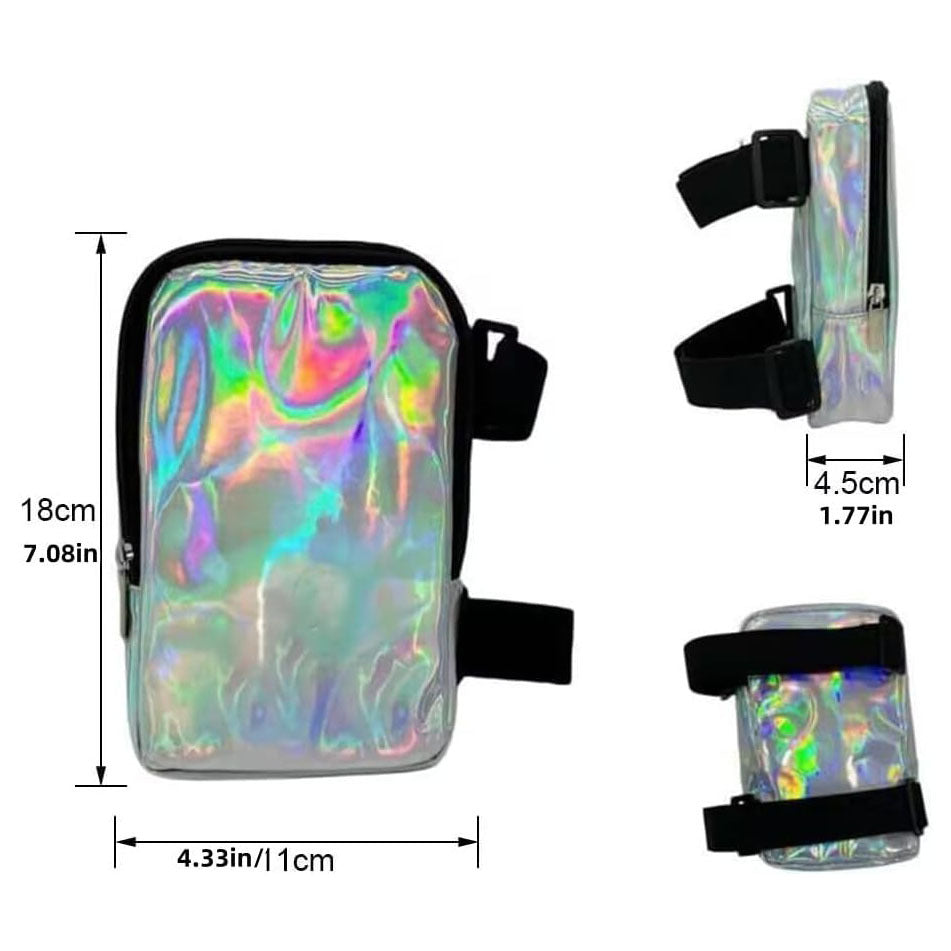 Purple Shiny Holographic Thigh Holster Bag - Hands-Free Festival & Hiking Gear