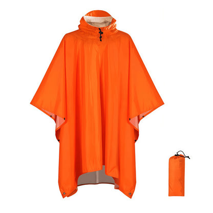 Orange Portable Outdoor Camping Poncho - Can be used as Raincoat, Tarp, Ground Cover (Polyester silver coated without pockets)