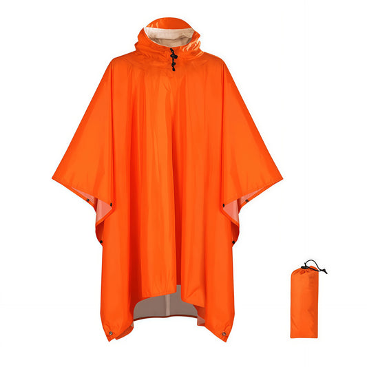 Orange Portable Outdoor Camping Poncho - Can be used as Raincoat, Tarp, Ground Cover (Polyester silver coated without pockets)