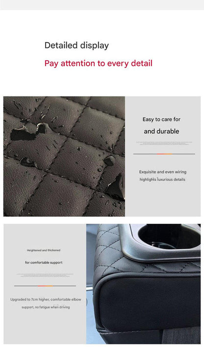 Gray Auto Center Console Armrest Riser Pad with Dual Cup Holders - PU Leather