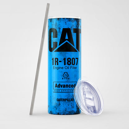 Blue Skinny Tumbler (591ml) - Fun CAT Oil Filter Replica for Construction Fans