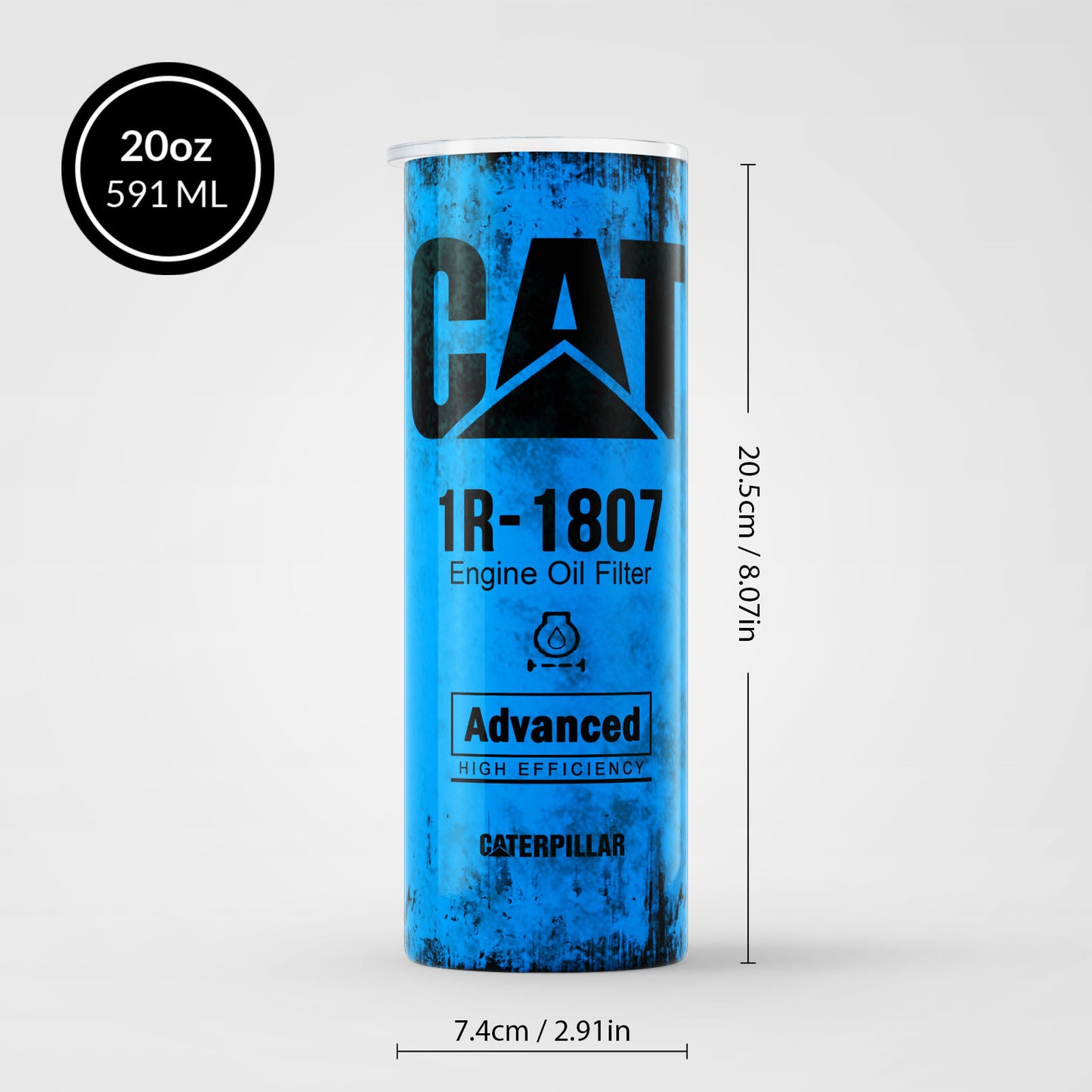 Blue Skinny Tumbler (591ml) - Fun CAT Oil Filter Replica for Construction Fans