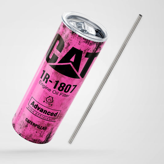 Pink Skinny Tumbler (591ml) - Fun CAT Oil Filter Replica for Construction Fans