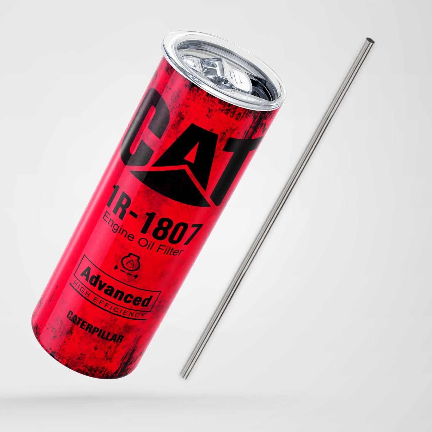 Red Skinny Tumbler (591ml) - Fun CAT Oil Filter Replica for Construction Fans