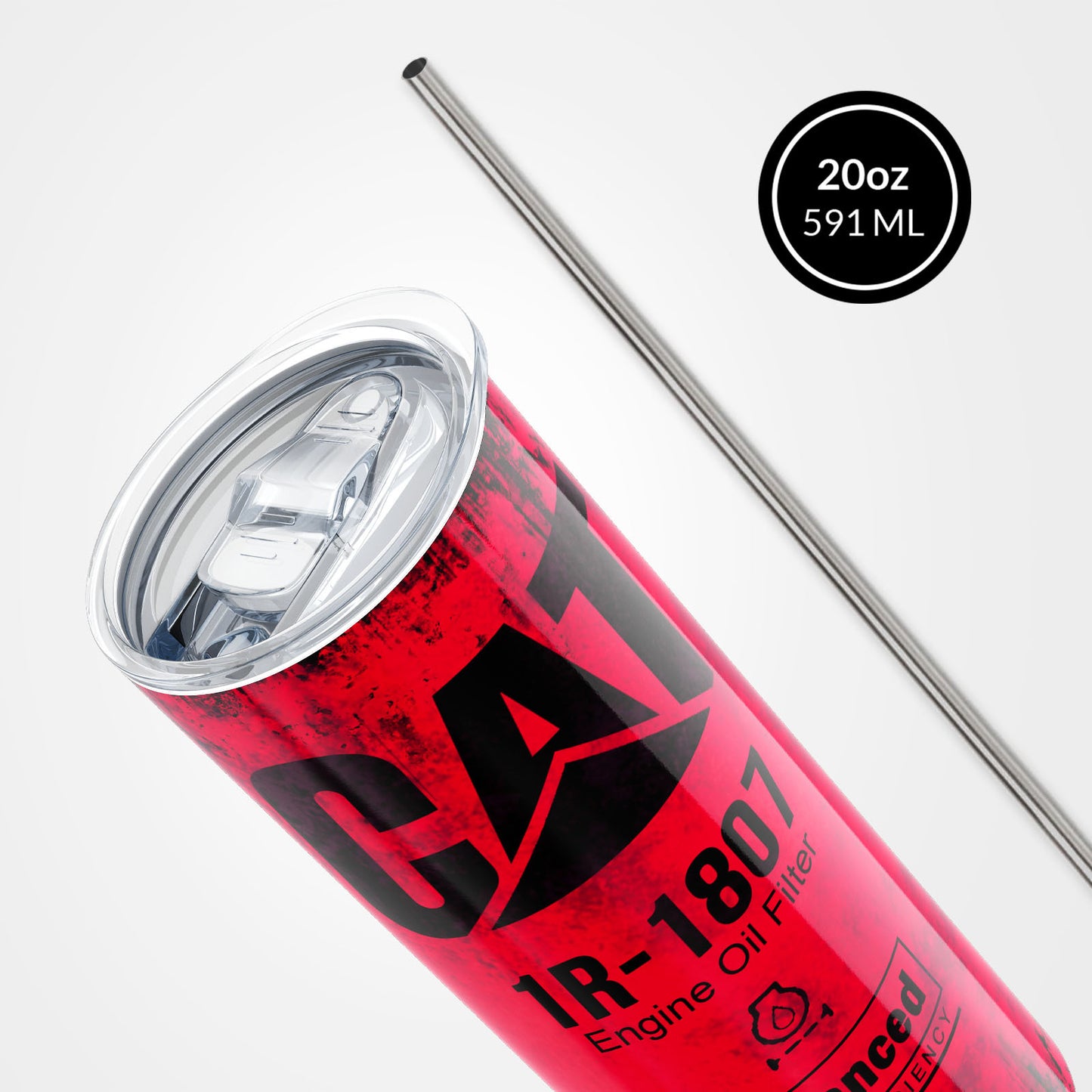 Red Skinny Tumbler (591ml) - Fun CAT Oil Filter Replica for Construction Fans