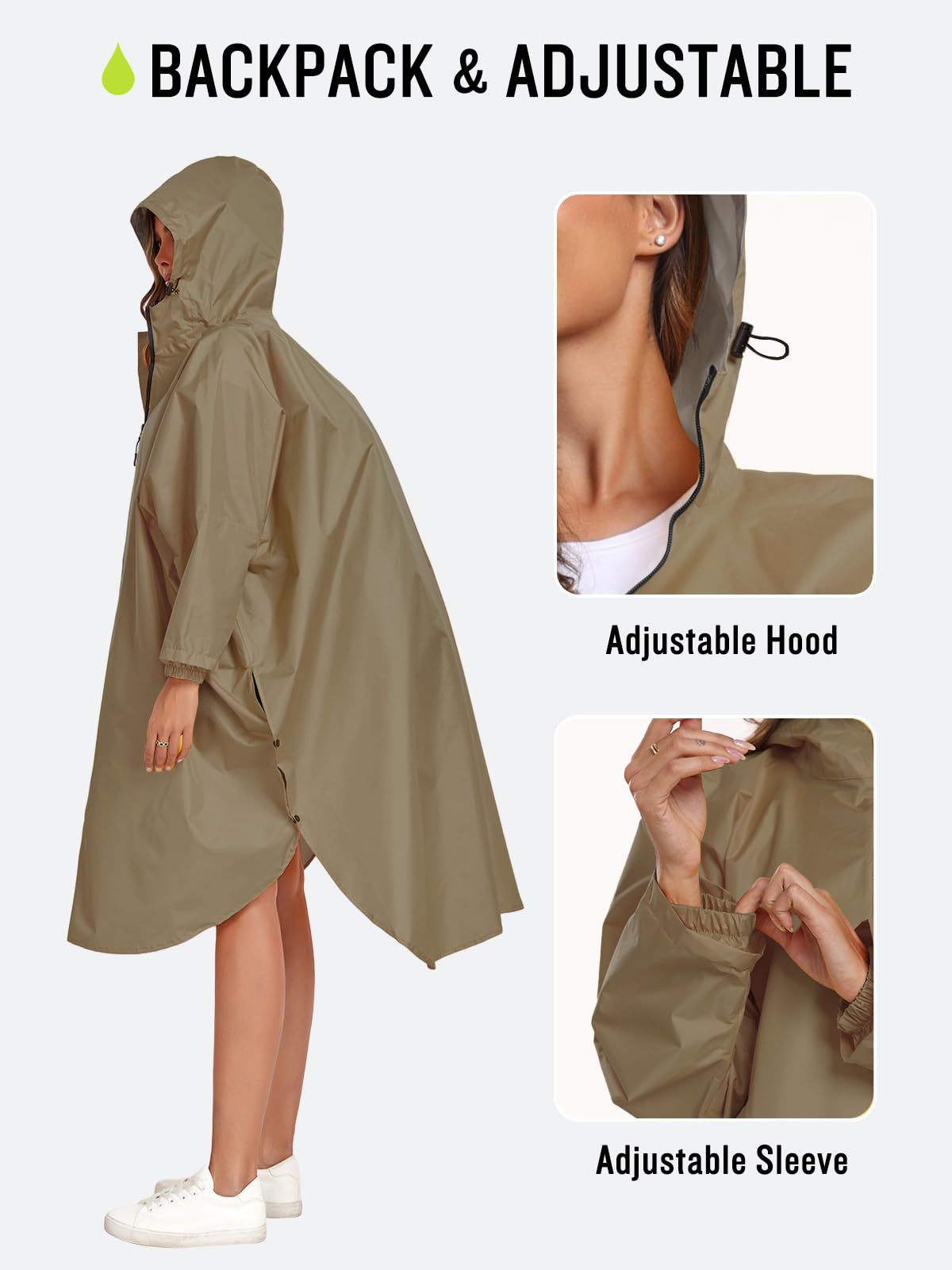Light pink Stylish Waterproof Raincoat Poncho - Long, Packable for Outdoor Travel & Hiking