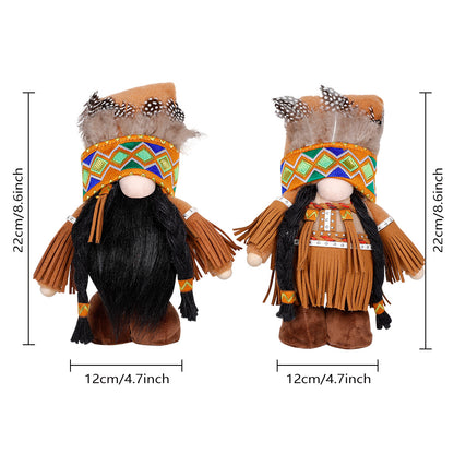 Plush Thanksgiving Dolls - Faceless Figures with Fringe & Braids (Set of 2)