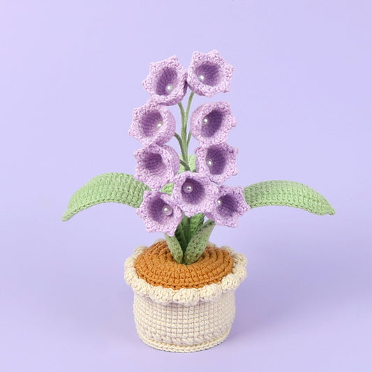 Handmade Crochet Lily of the Valley Potted Plant - Everlasting Crochet Flower Arrangement (9 heads Purple)