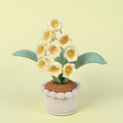 Handmade Crochet Lily of the Valley Potted Plant - Everlasting Crochet Flower Arrangement (9 heads Yellow)
