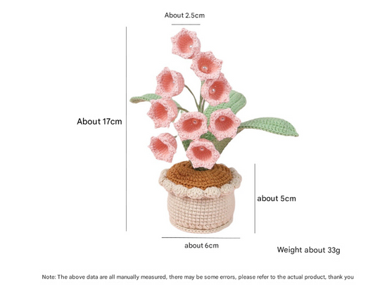 Handmade Crochet Lily of the Valley Potted Plant - Everlasting Crochet Flower Arrangement (9 heads Yellow)