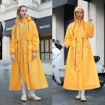 Yellow Women's Long Waterproof Raincoat with Hood and Visor - Stylish Rain Jacket (Size - XL)
