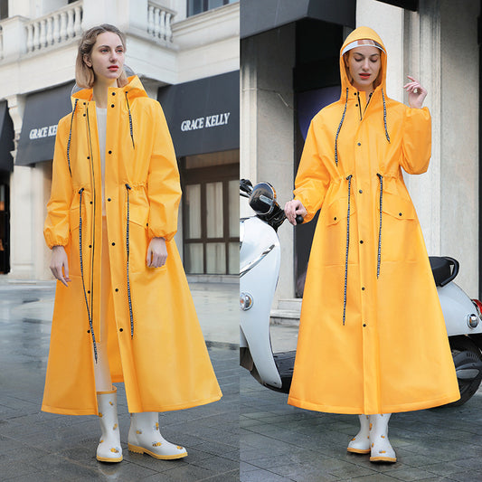 Yellow Women's Long Waterproof Raincoat with Hood and Visor - Stylish Rain Jacket (Size - XL)