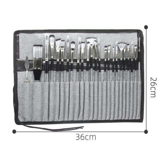 24pc Artist Paint Brush Set with Canvas Roll-Up Case - Nylon Hair Brushes for Acrylic Watercolor Oil Gouache Painting
