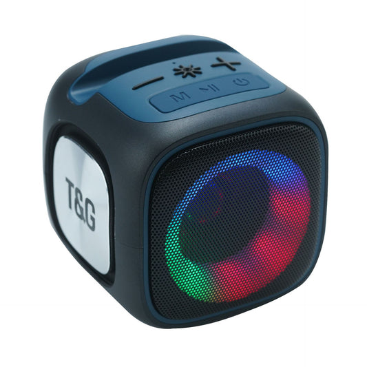 Black T&G Portable Cube Bluetooth Speaker - RGB Lights, FM Radio, Multi-Input Sound System