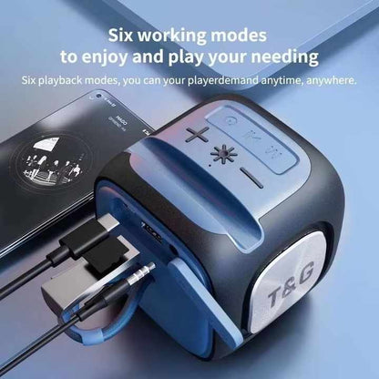 Red T&G Portable Cube Bluetooth Speaker - RGB Lights, FM Radio, Multi-Input Sound System