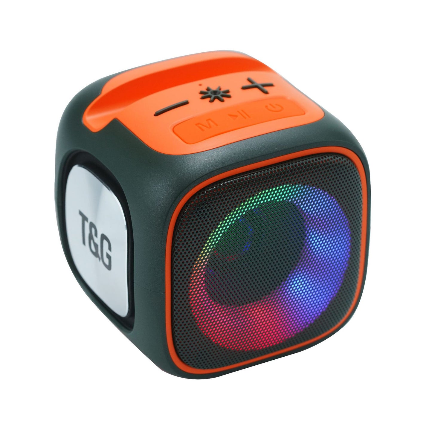Orange And Black T&G Portable Cube Bluetooth Speaker - RGB Lights, FM Radio, Multi-Input Sound System