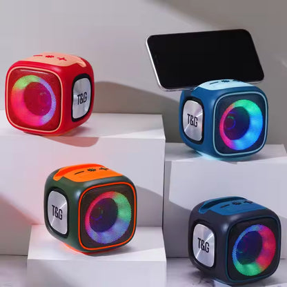 Orange And Black T&G Portable Cube Bluetooth Speaker - RGB Lights, FM Radio, Multi-Input Sound System