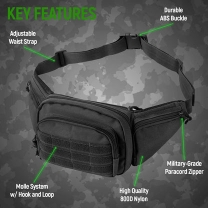 Black Rugged Tactical Waist Pack - MOLLE Outdoor Fanny Bag for Hiking Cycling & Travel
