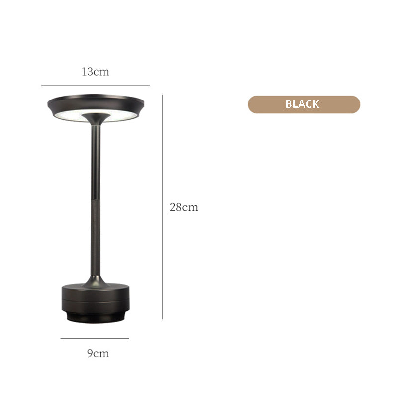 Black Elegant Aluminum Alloy Rechargeable LED Touch Lamp - 3-Color Dimmable Cordless Table Light