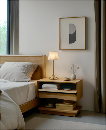 Gold and White Elegant Rechargeable Fabric Shade LED Lamp - Cordless Touch Stepless Dimmable Table Light