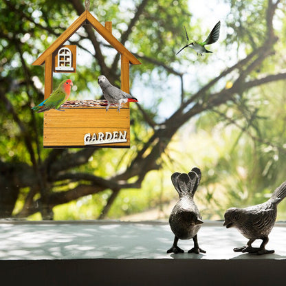 Green Charming Wooden House Hanging Bird Feeder - Attract Wild Birds to Your Garden
